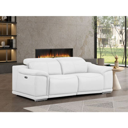 The Westbrook – White Genuine Leather Dual Power Reclining Loveseat