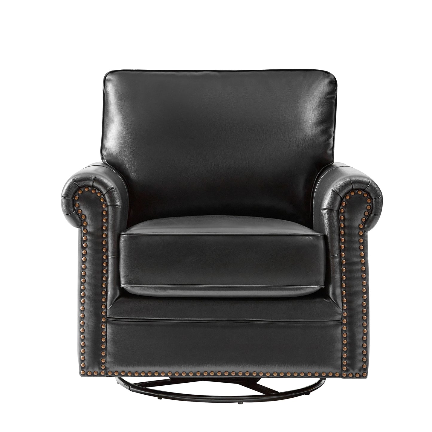 Higinio Genuine Leather Swivel Rocker Chair – Black Traditional Club Accent Chair