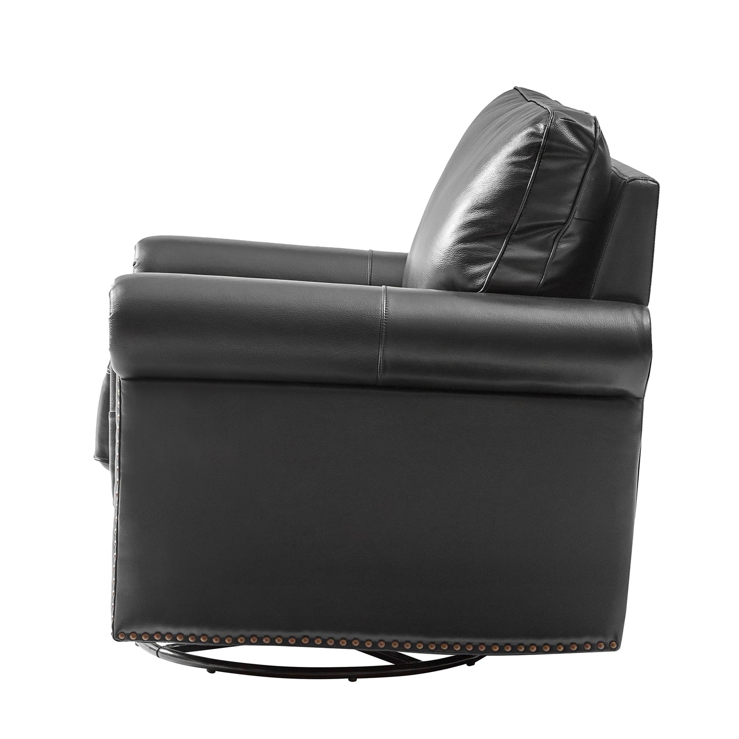 Higinio Genuine Leather Swivel Rocker Chair – Black Traditional Club Accent Chair