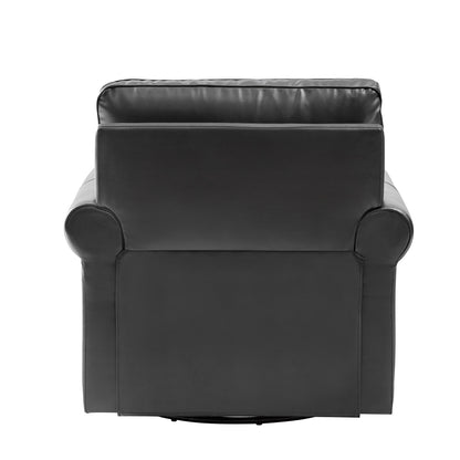 Higinio Genuine Leather Swivel Rocker Chair – Black Traditional Club Accent Chair