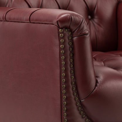 Elijah Genuine Leather Armchair – Burgundy Tufted Nailhead Accent Chair
