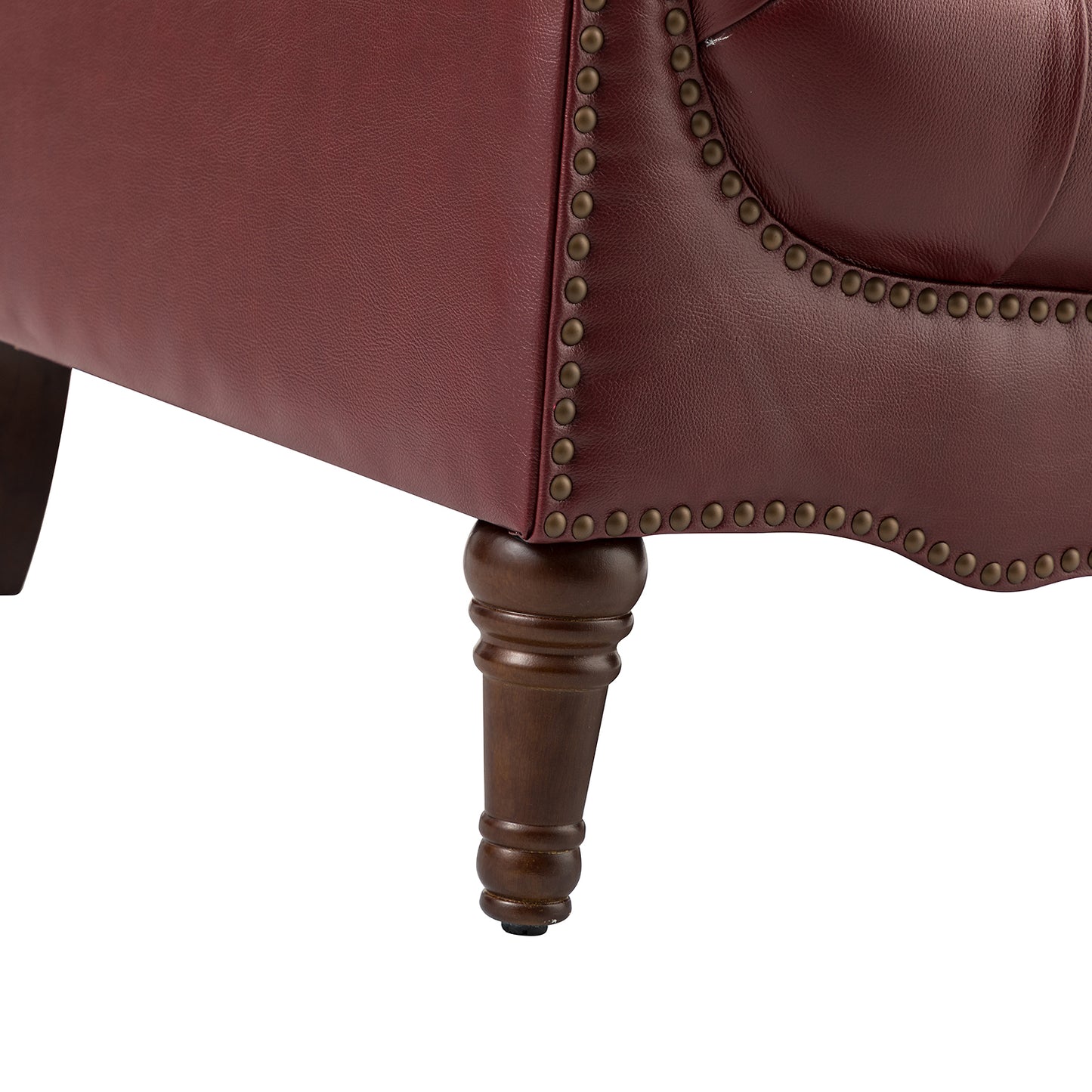 Elijah Genuine Leather Armchair – Burgundy Tufted Nailhead Accent Chair