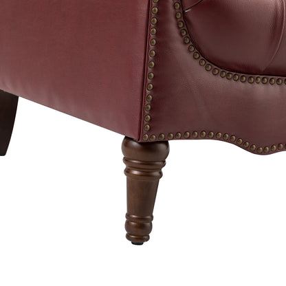 Elijah Genuine Leather Armchair – Burgundy Tufted Nailhead Accent Chair