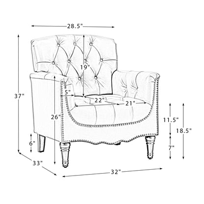 Elijah Genuine Leather Armchair – Black Tufted Nailhead Accent Chair