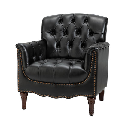 Elijah Genuine Leather Armchair – Black Tufted Nailhead Accent Chair