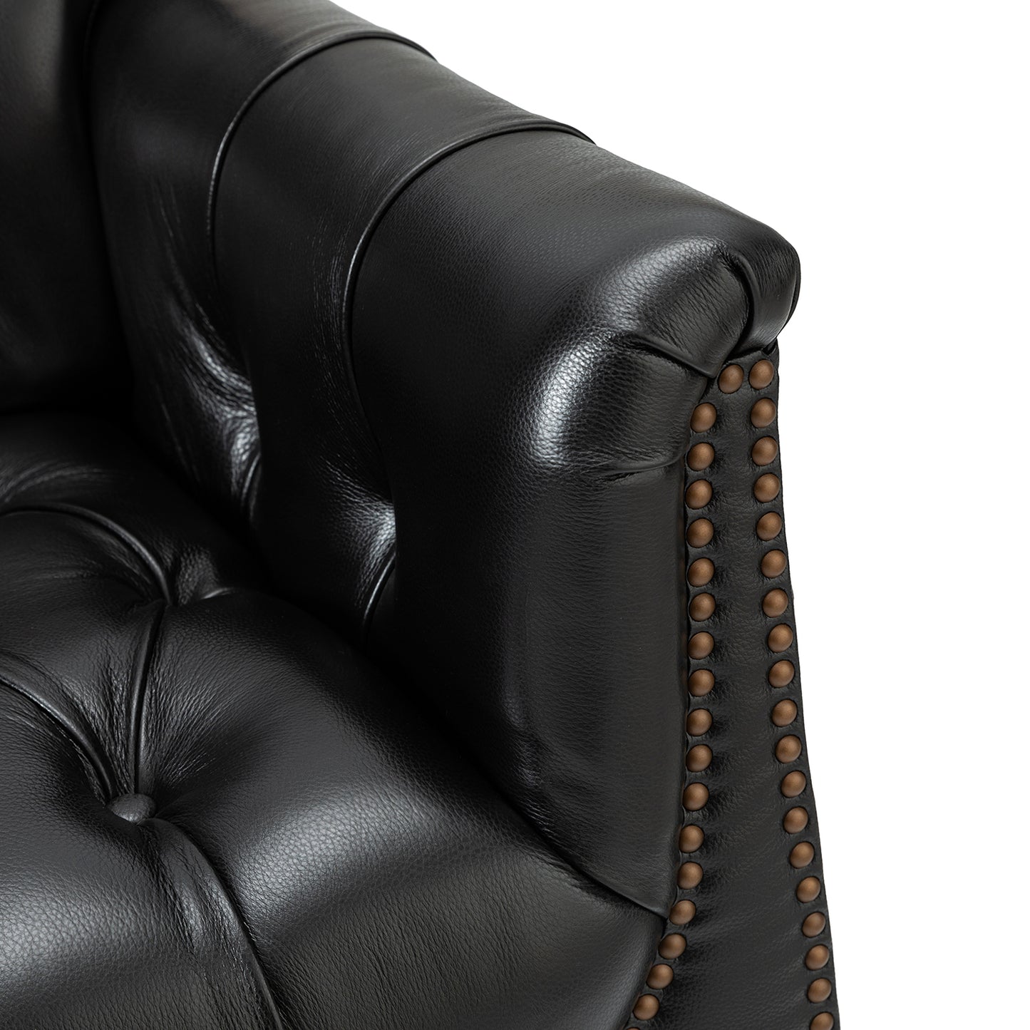Elijah Genuine Leather Armchair – Black Tufted Nailhead Accent Chair