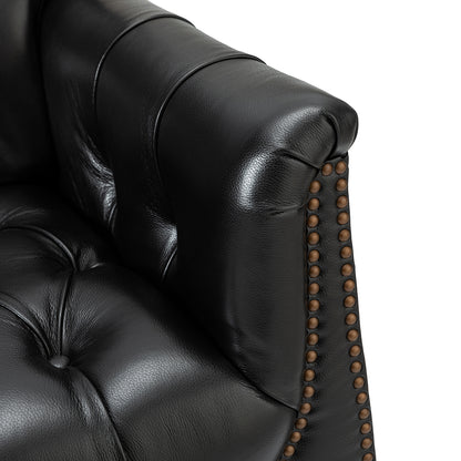 Elijah Genuine Leather Armchair – Black Tufted Nailhead Accent Chair