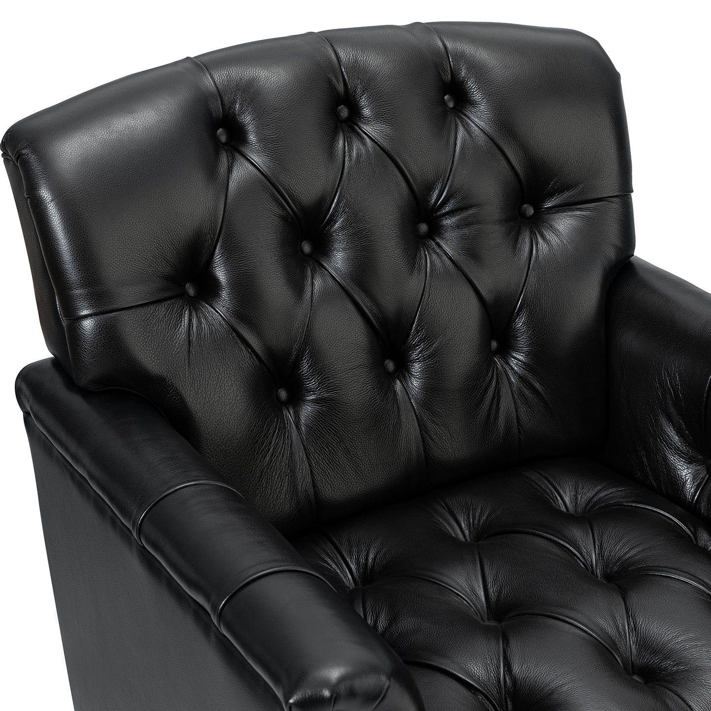 Elijah Genuine Leather Armchair – Black Tufted Nailhead Accent Chair
