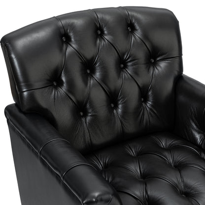 Elijah Genuine Leather Armchair – Black Tufted Nailhead Accent Chair