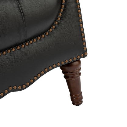 Elijah Genuine Leather Armchair – Black Tufted Nailhead Accent Chair
