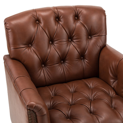 Elijah Genuine Leather Armchair – Brown Tufted Nailhead Accent Chair