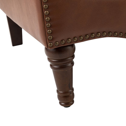 Elijah Genuine Leather Armchair – Brown Tufted Nailhead Accent Chair