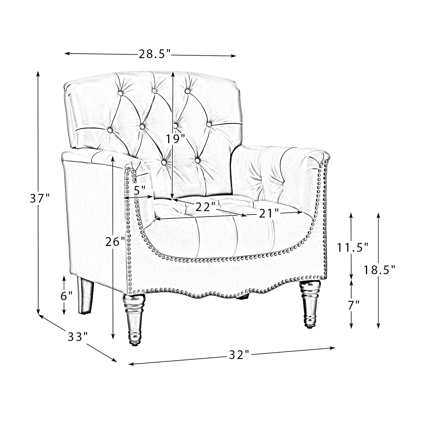 Elijah Genuine Leather Armchair – Brown Tufted Nailhead Accent Chair