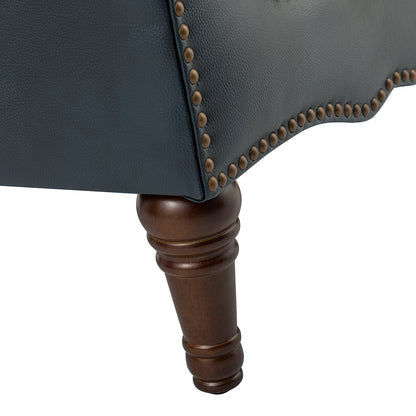Elijah Genuine Leather Armchair – Navy Tufted Nailhead Accent Chair