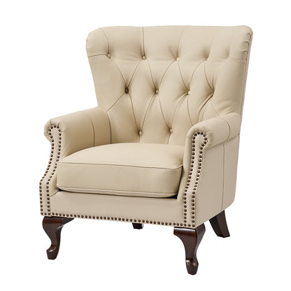 Anthony Genuine Leather Armchair – Beige Vintage Leather Wingback Accent Chair