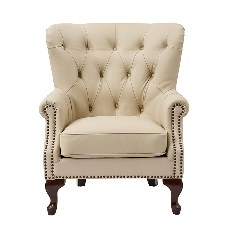 Anthony Genuine Leather Armchair – Beige Vintage Leather Wingback Accent Chair