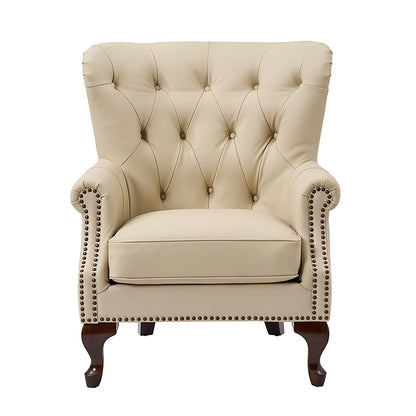 Anthony Genuine Leather Armchair – Beige Vintage Leather Wingback Accent Chair