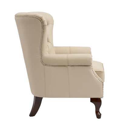 Anthony Genuine Leather Armchair – Beige Vintage Leather Wingback Accent Chair