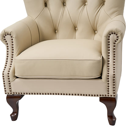 Anthony Genuine Leather Armchair – Beige Vintage Leather Wingback Accent Chair