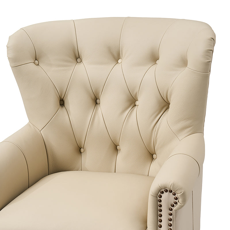 Anthony Genuine Leather Armchair – Beige Vintage Leather Wingback Accent Chair