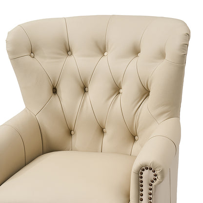 Anthony Genuine Leather Armchair – Beige Vintage Leather Wingback Accent Chair