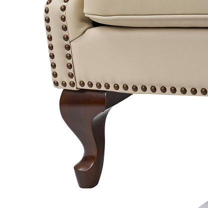 Anthony Genuine Leather Armchair – Beige Vintage Leather Wingback Accent Chair