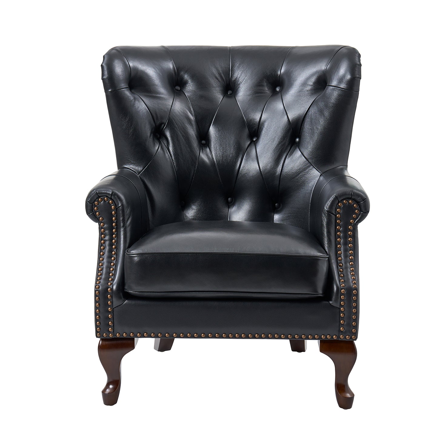 Anthony Genuine Leather Armchair – Black Vintage Leather Wingback Accent Chair
