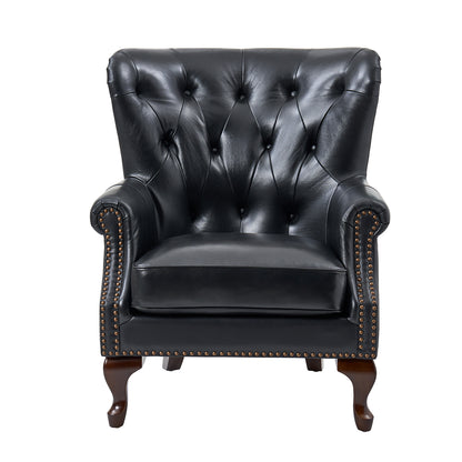 Anthony Genuine Leather Armchair – Black Vintage Leather Wingback Accent Chair