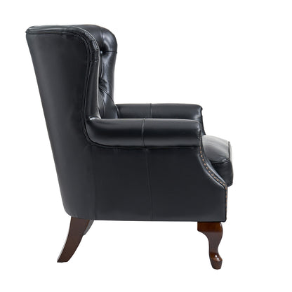 Anthony Genuine Leather Armchair – Black Vintage Leather Wingback Accent Chair