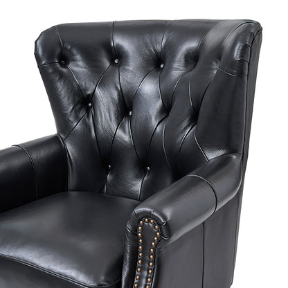 Anthony Genuine Leather Armchair – Black Vintage Leather Wingback Accent Chair