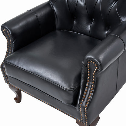 Anthony Genuine Leather Armchair – Black Vintage Leather Wingback Accent Chair