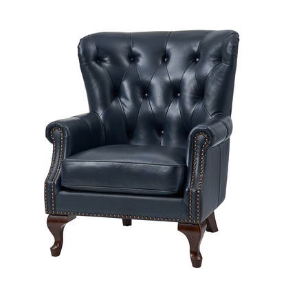Anthony Genuine Leather Armchair – Navy Blue Vintage Leather Wingback Accent Chair
