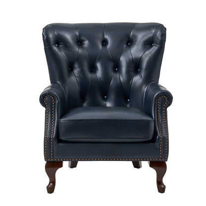 Anthony Genuine Leather Armchair – Navy Blue Vintage Leather Wingback Accent Chair