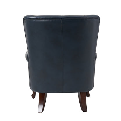 Anthony Genuine Leather Armchair – Navy Blue Vintage Leather Wingback Accent Chair
