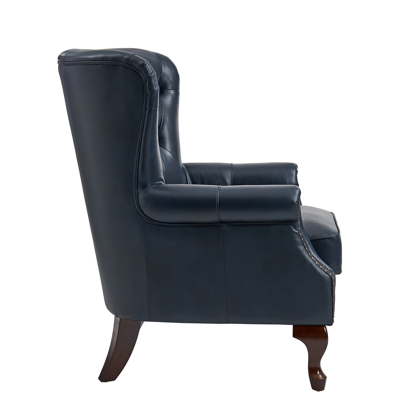 Anthony Genuine Leather Armchair – Navy Blue Vintage Leather Wingback Accent Chair