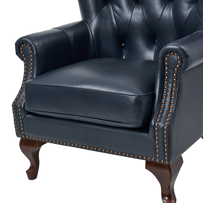 Anthony Genuine Leather Armchair – Navy Blue Vintage Leather Wingback Accent Chair