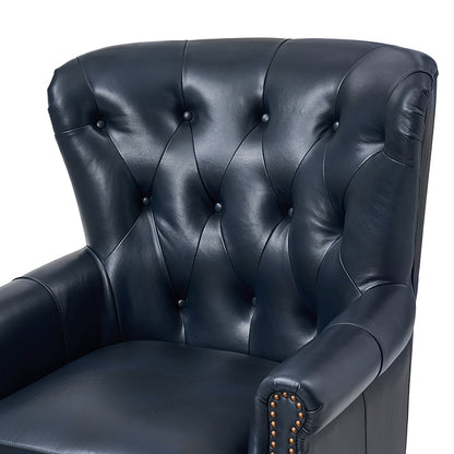 Anthony Genuine Leather Armchair – Navy Blue Vintage Leather Wingback Accent Chair