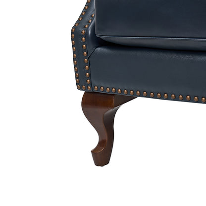Anthony Genuine Leather Armchair – Navy Blue Vintage Leather Wingback Accent Chair
