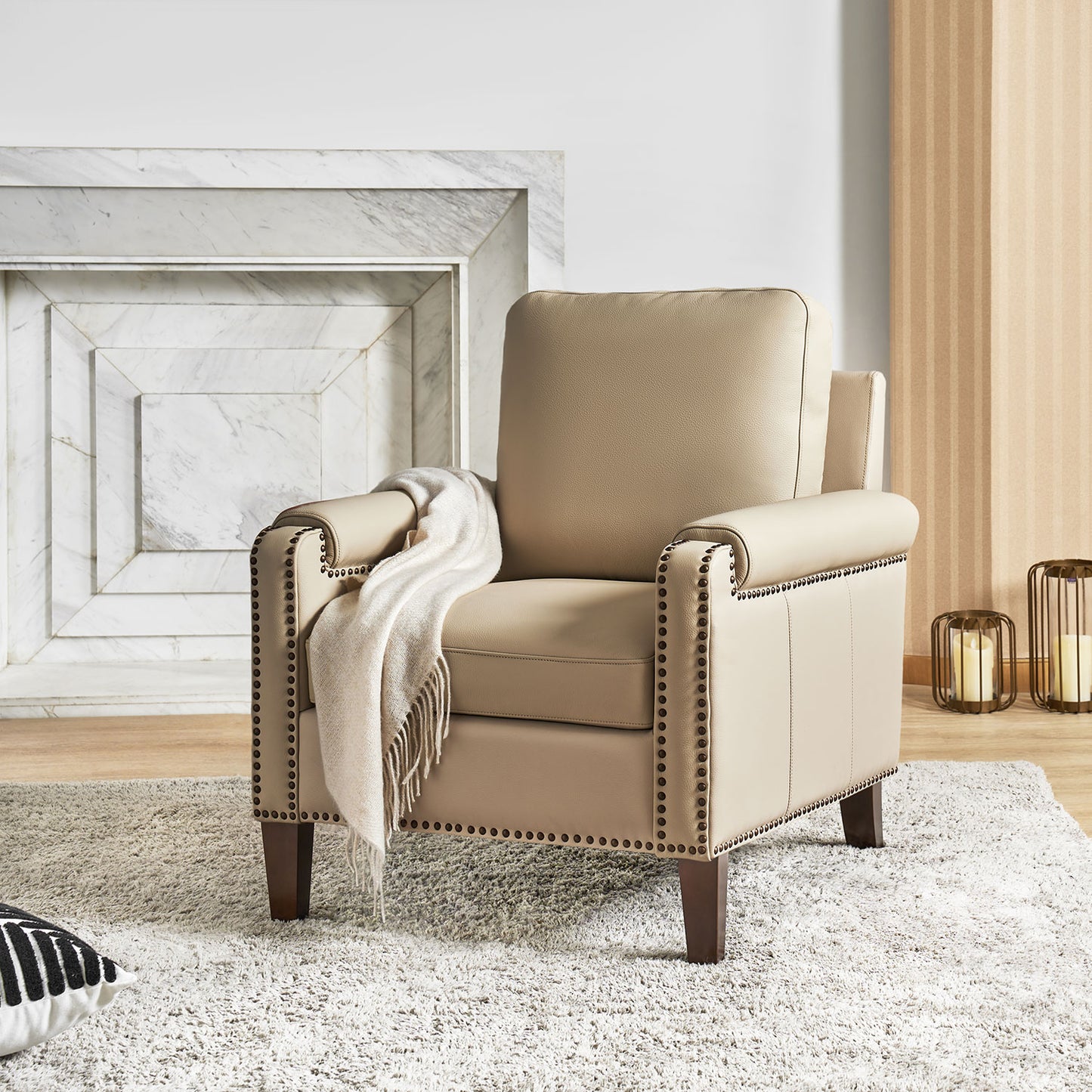 Raimund Genuine Leather Armchair – Beige Nailhead Accent Chair