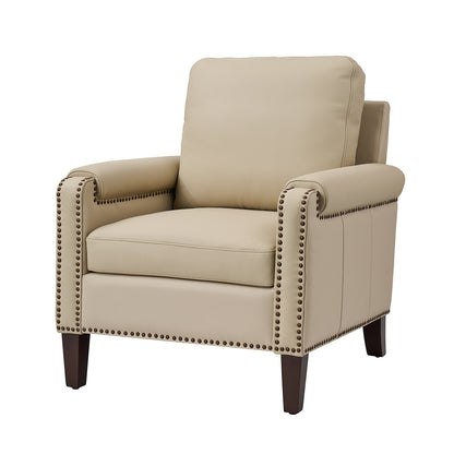 Raimund Genuine Leather Armchair – Beige Nailhead Accent Chair