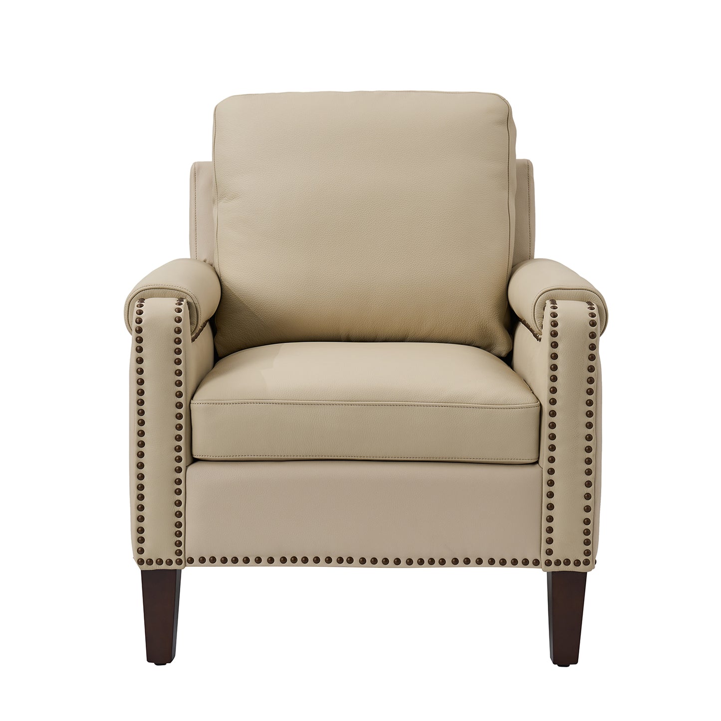 Raimund Genuine Leather Armchair – Beige Nailhead Accent Chair