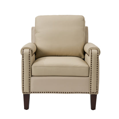 Raimund Genuine Leather Armchair – Beige Nailhead Accent Chair
