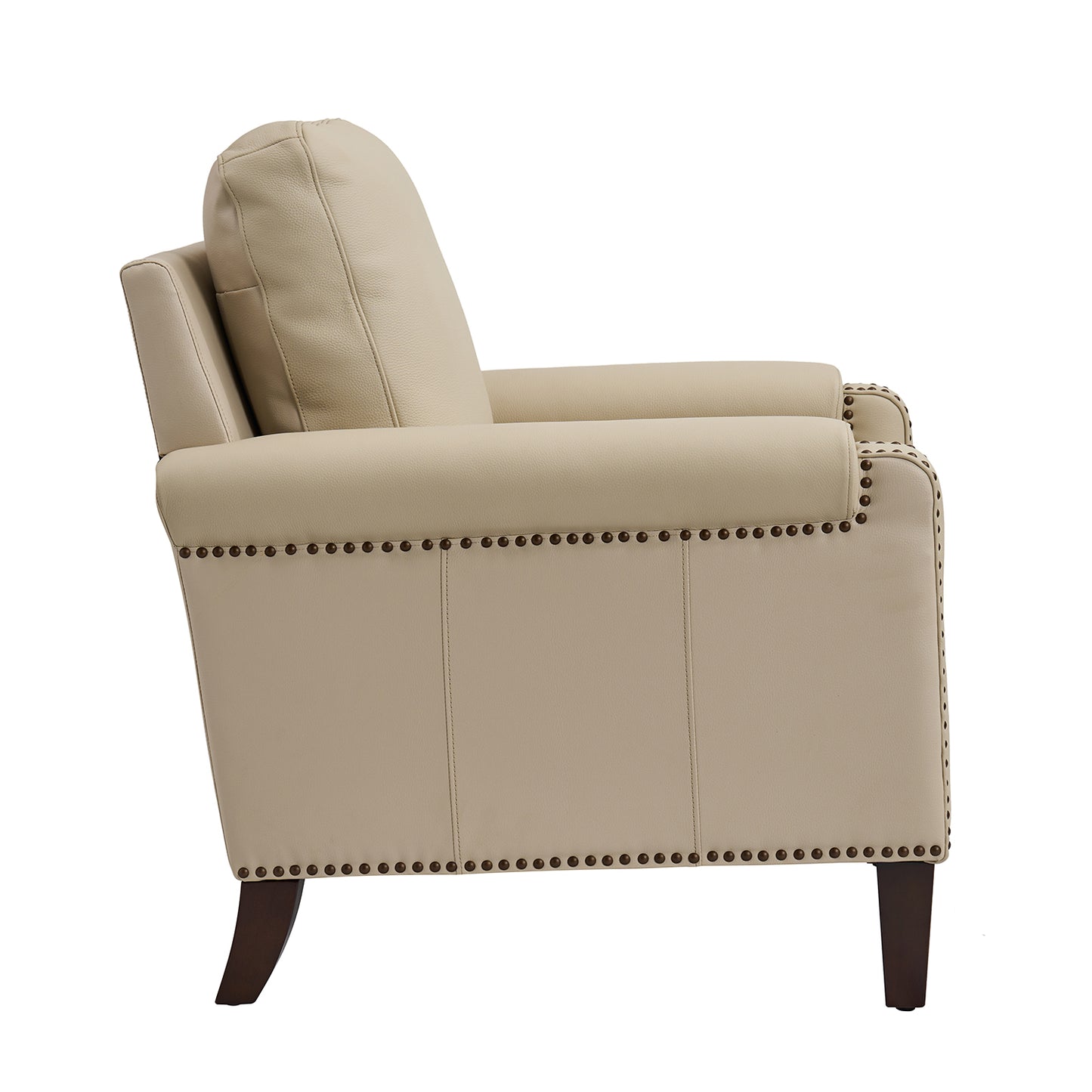 Raimund Genuine Leather Armchair – Beige Nailhead Accent Chair