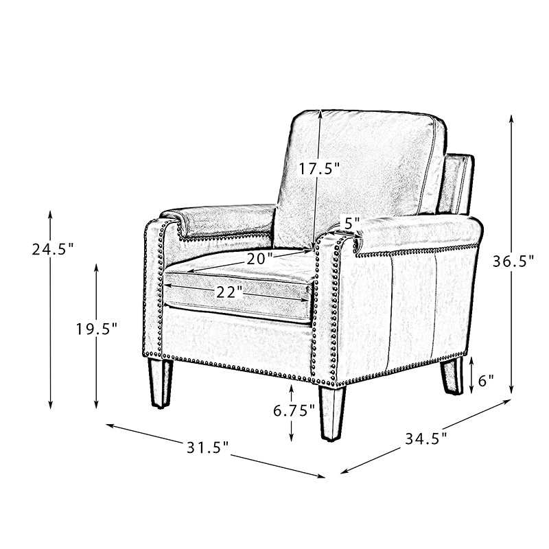 Raimund Genuine Leather Armchair – Beige Nailhead Accent Chair