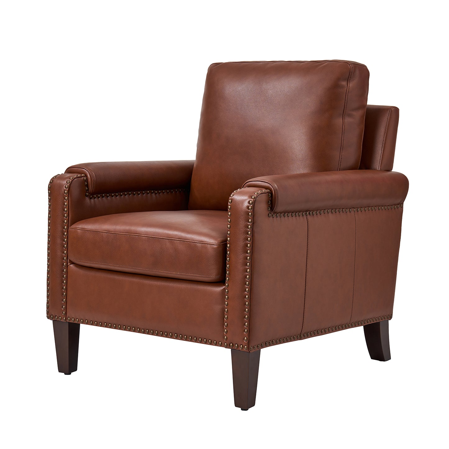 Raimund Genuine Leather Armchair – Brown Nailhead Accent Chair