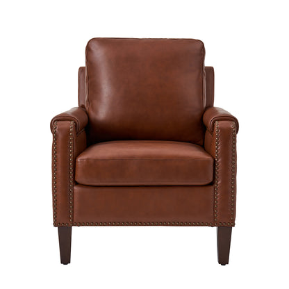 Raimund Genuine Leather Armchair – Brown Nailhead Accent Chair