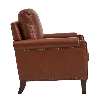 Raimund Genuine Leather Armchair – Brown Nailhead Accent Chair