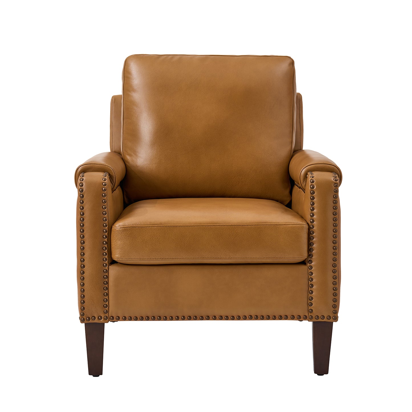 Raimund Genuine Leather Armchair – Camel Nailhead Accent Chair
