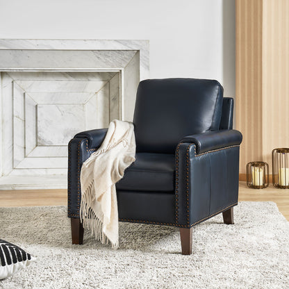Raimund Genuine Leather Armchair – Navy Nailhead Accent Chair