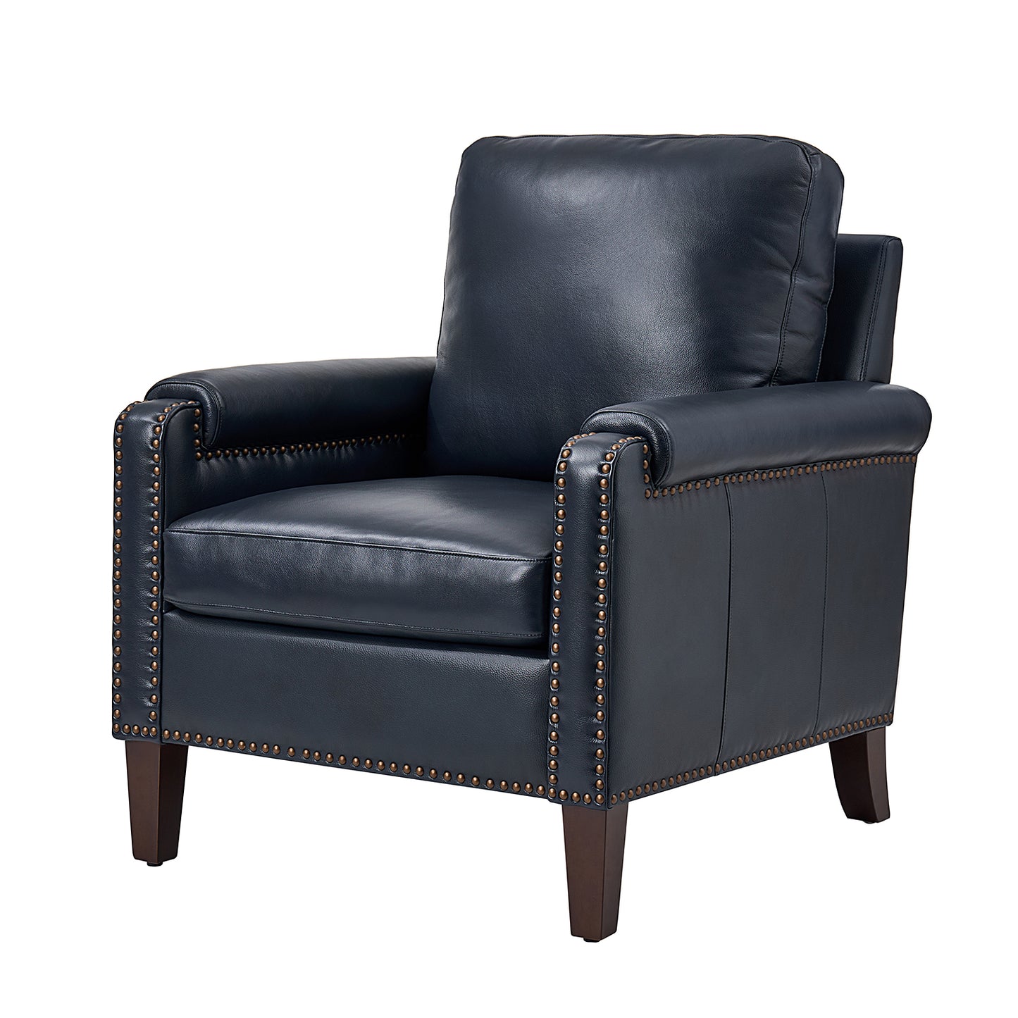 Raimund Genuine Leather Armchair – Navy Nailhead Accent Chair
